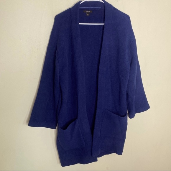 Alfani Navy Blue Chunky Knit Cardigan Sweater Size Small Nylon Oversized - Picture 1 of 10